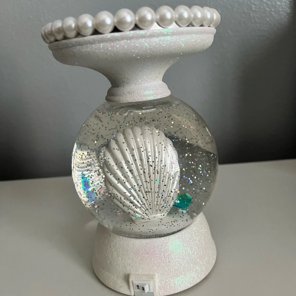 Bath and Bodyworks Elegant White and Green Mermaid Snow Globe Candle Holder